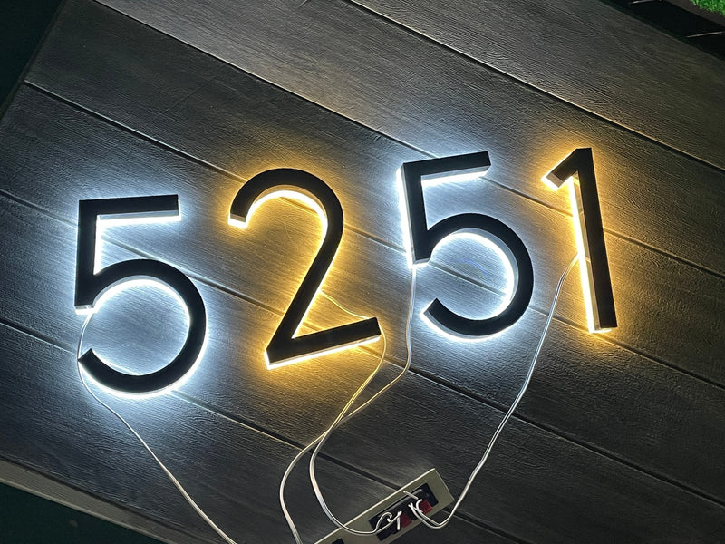 Led House Numbers, Metal LED Office Room Number, Waterproof Indoor Outdoor Luminous Letter Address number for Home Hotel Door Stainless Steel Number